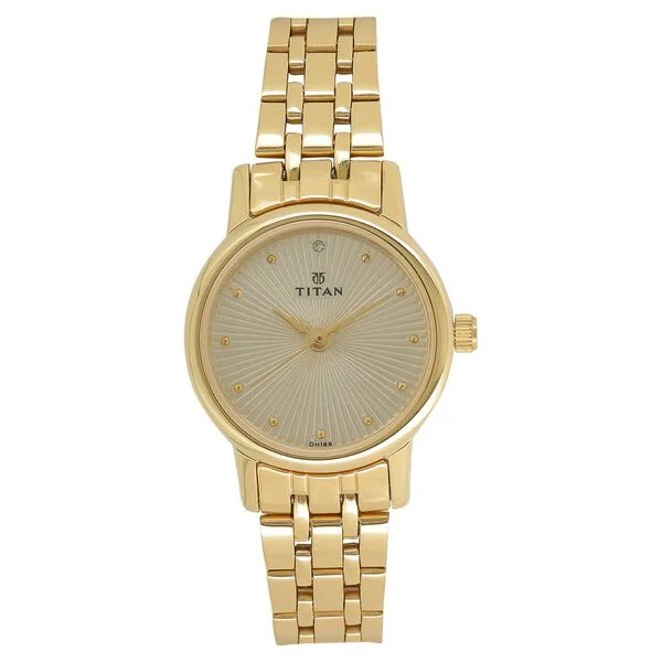 Titan Quartz Analog Champagne Dial Stainless Steel Strap Watch for Women