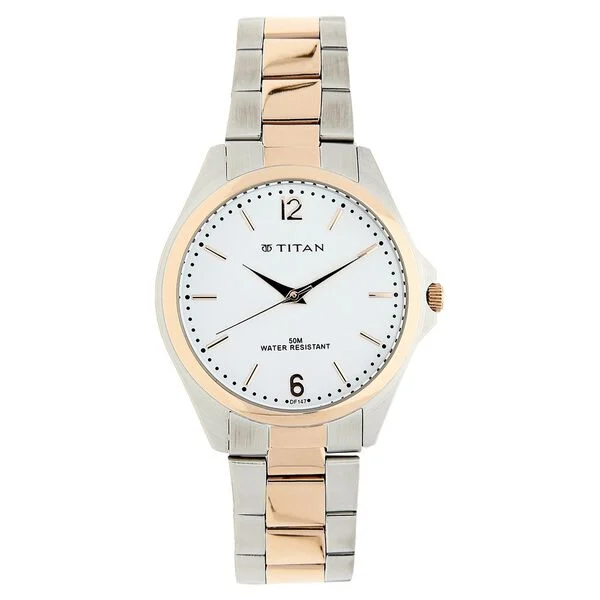 Titan Quartz Analog White Dial Metal Strap Watch for Men