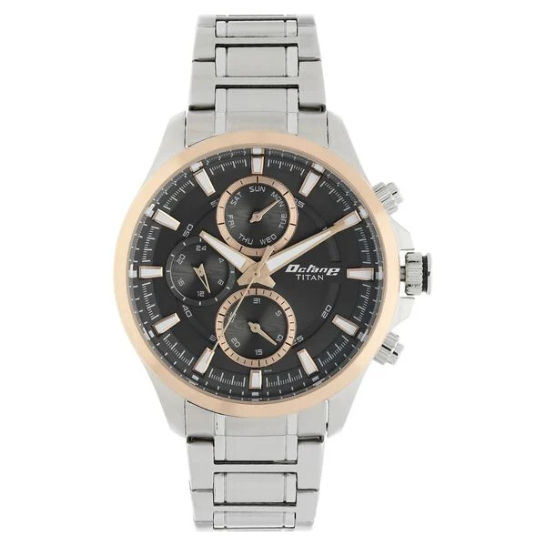 Titan Octane Black Dial Quartz Multifunction Stainless Steel Strap watch for Men