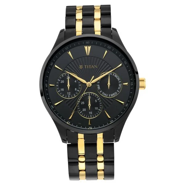 Titan Regalia Opulent Black Dial Quartz Multifunction Stainless Steel Strap watch for Men