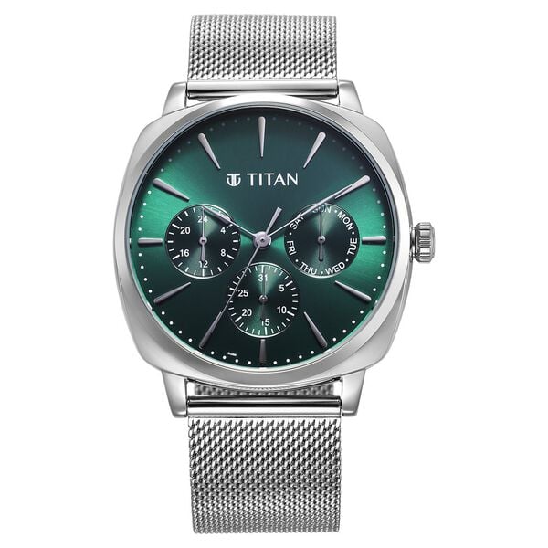 Titan Classique Suave Quartz Green Dial Silver Stainless Steel Mesh Strap Watch for Men