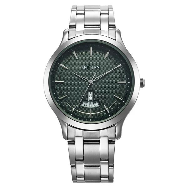 Titan Karishma Quartz Analog Green Dial Silver Stainless Steel Strap Watch For Men
