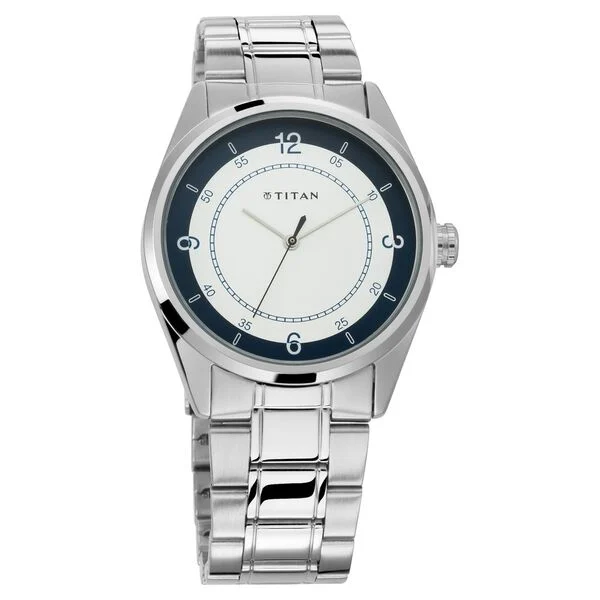 Titan Men's Timeless Charm: Men's Analog Watch with white Dial and Metal Strap