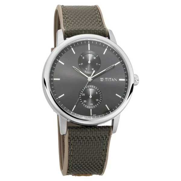 Titan Athleisure Silver Dial Quartz Multifunction Nylon Strap watch for Men