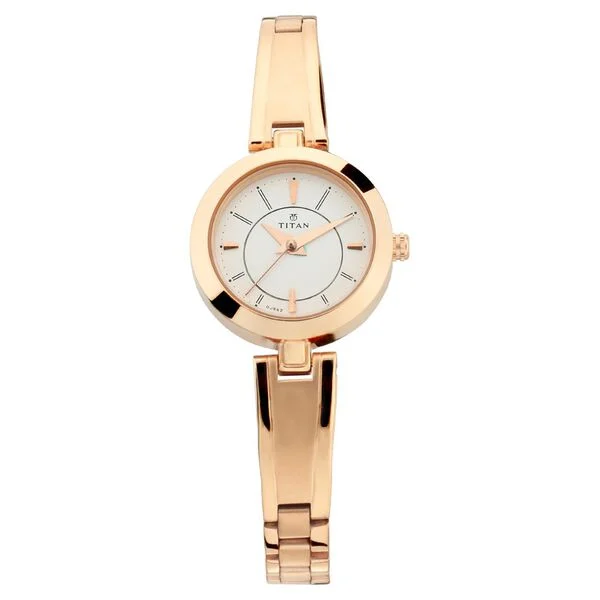 Titan Quartz Analog Silver Dial Rose Gold Metal Strap Watch For Women