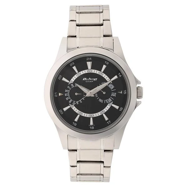 Titan Quartz Multifunction Black Dial Stainless Steel Strap Watch for Men