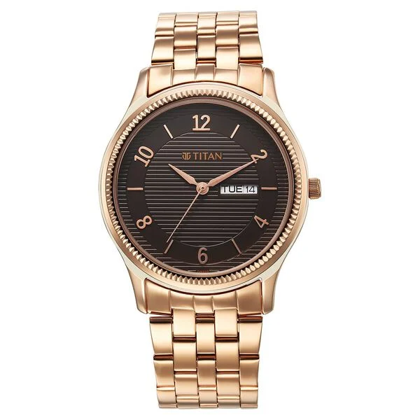 Titan Karishma Brown Dial Analog with Day and Date Stainless Steel Strap Watch for Men