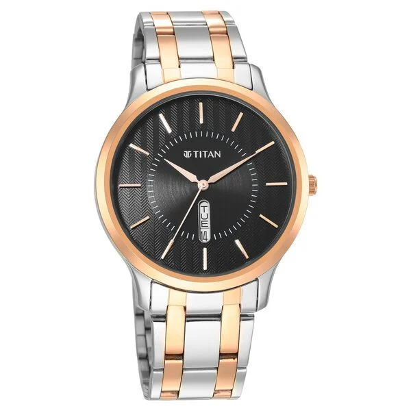 Titan Karishma Quartz Analog Black Dial Two Toned Stainless Steel Strap Watch For Men