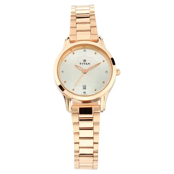 Titan Quartz Analog with Date Silver Dial Metal Strap Watch for Women