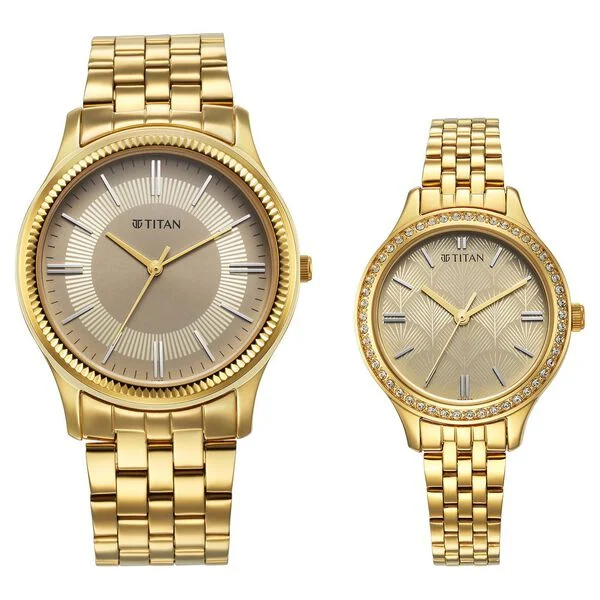 Titan Karishma Bandhan Champagne Dial Analog Stainless Steel Strap watch for Couple
