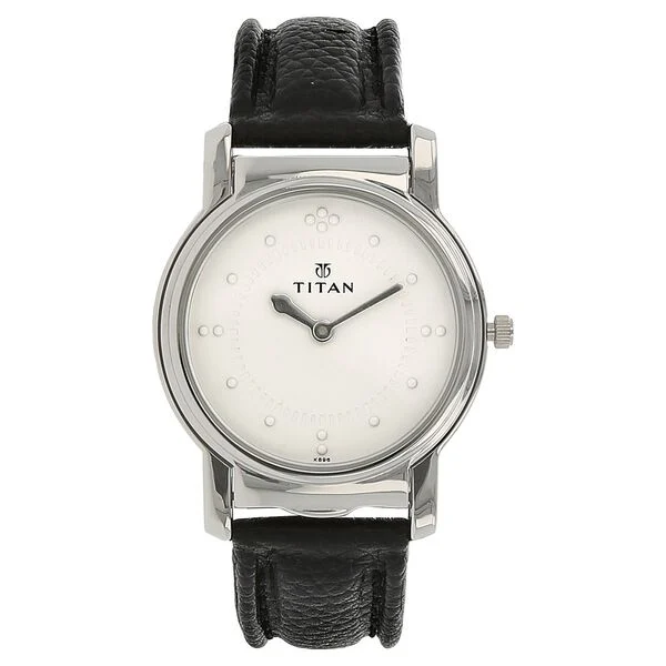 Titan Analog Silver Dial Quartz Stainless Steel Black Leather Strap Watch for Men