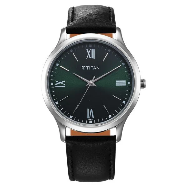 Titan Karishma Quartz Analog Green Dial Leather Strap Watch for Men
