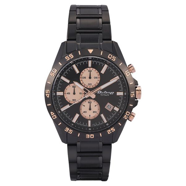 Titan Quartz Chronograph Black Dial Stainless Steel Strap Watch for Men