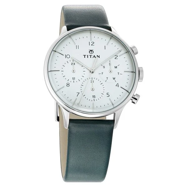 Titan Quartz Multifunction White Dial Leather Strap Watch for Men